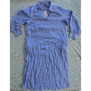 Quince European Linen Split Neck Maxi Dress French Blue XL RAEXN006-17442 NWT